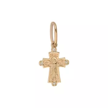 Золотая подвеска-крест с бриллиантами "Спаси и сохрани"