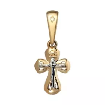 Золотая подвеска-крест с бриллиантом "Православная"