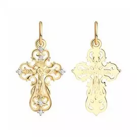 Золотая подвеска-крест с фианитами