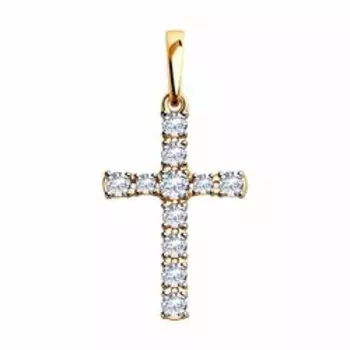 Золотая подвеска-крест с фианитами
