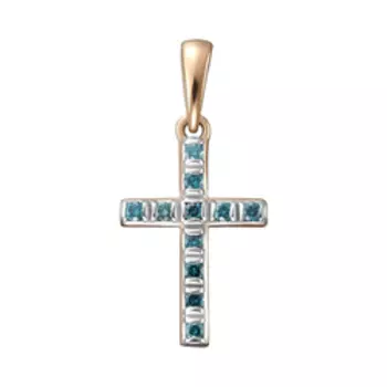 Золотая подвеска-крест с голубыми бриллиантами