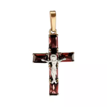 Золотая подвеска-крест с гранатами