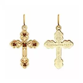 Золотая подвеска-крест с гранатами "Православная"