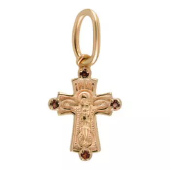 Золотая подвеска-крест с гранатами "Спаси и Сохрани"