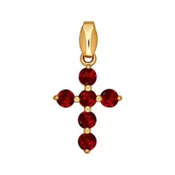 Золотая подвеска-крест с гранатом