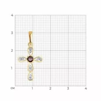Золотая подвеска-крест с гранатом и фианитами