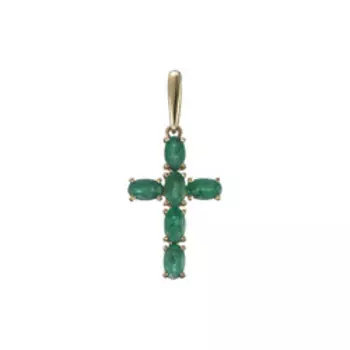 Золотая подвеска-крест с изумрудами