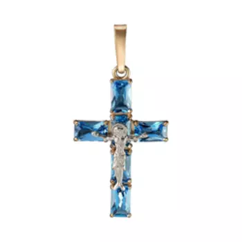 Золотая подвеска-крест с топазами Swiss
