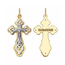 Крестик из комбинированного золота с алмазной гранью