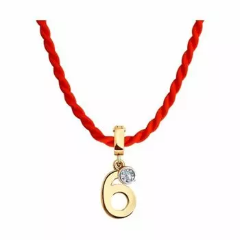 Золотая подвеска на шнурке с фианитом "Цифра 6"