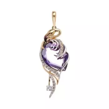 Золотая подвеска с аметистом и бесцветными топазами "Фламинго"