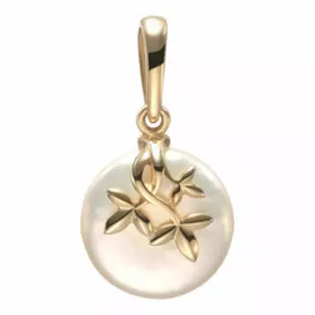 Золотая подвеска с барочным жемчугом "Листочки"