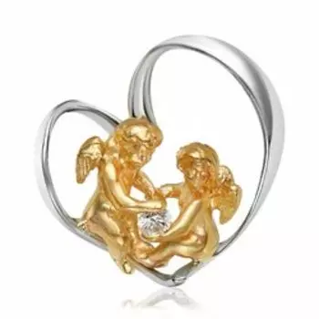 Золотая подвеска с бриллиантом "Ангелы и сердце"