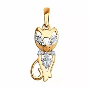 Золотая подвеска с фианитами "Кошка"