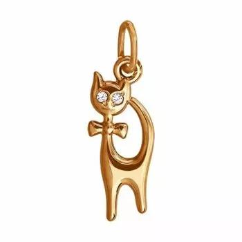 Золотая подвеска с фианитами "Кошка"