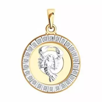 Золотая подвеска с фианитами "Знак зодиака Рак"