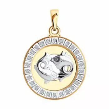 Золотая подвеска с фианитами "Знак зодиака Рыбы"