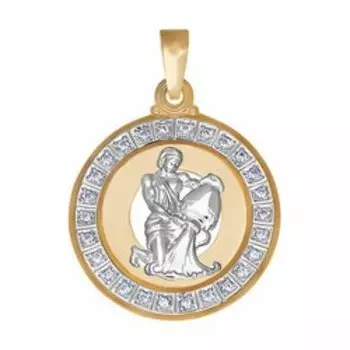 Золотая подвеска с фианитами "Знак зодиака Водолей"