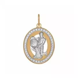 Золотая подвеска с фианитами "Знак зодиака Водолей"