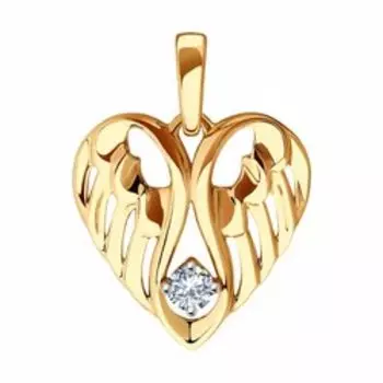 Золотая подвеска с фианитом "Крылья"