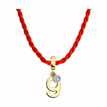 Золотая подвеска с фианитом на шнурке "Цифра 9"