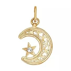 Золотая подвеска с фианитом "Полумесяц/Мусульманская"