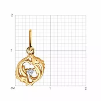 Золотая подвеска с фианитом "Рыбы"