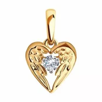 Золотая подвеска с фианитом "Сердце с крыльями"