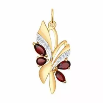 Золотая подвеска с гранатами и фианитами