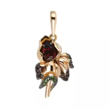 Золотая подвеска с гранатами и хромдиопсидами "Цветок"