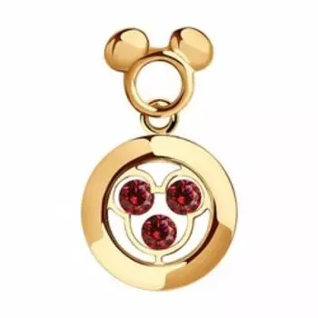 Золотая подвеска с минеральном стеклом и фианитами "Микки Маус"