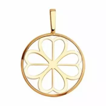 Золотая подвеска с минеральным стеклом "Четырехлистник"