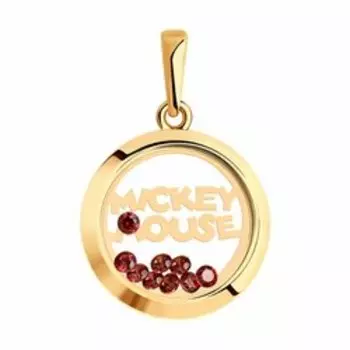 Золотая подвеска с минеральным стеклом и фианитами