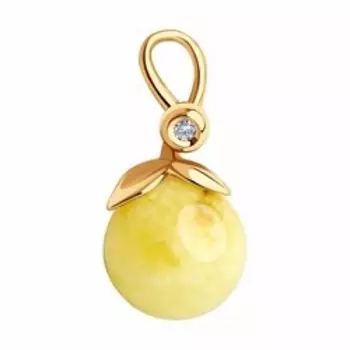 Золотая подвеска с янтарем и фианитом