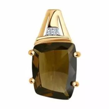 Золотая подвеска с раухтопазом и фианитами