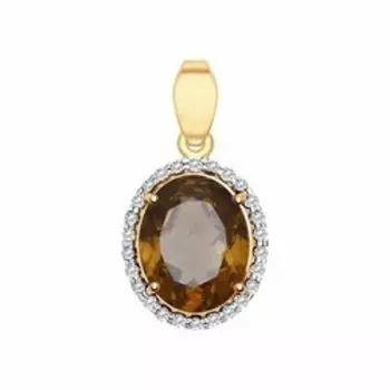 Золотая подвеска с раухтопазом и фианитами