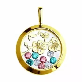 Золотая подвеска с разноцветными фианитами "Цветы"