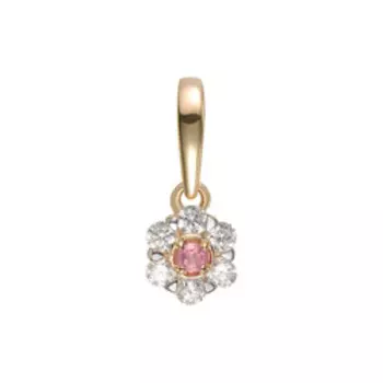 Золотая подвеска с розовым турмалином и фианитами "Цветок"