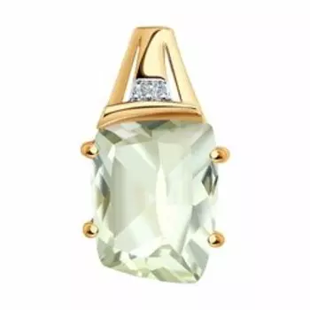 Золотая подвеска с зеленым аметистом и фианитами