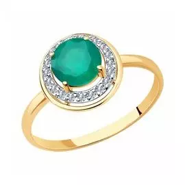 Золотое кольцо с агатом и фианитами