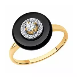 Золотое кольцо с агатом и фианитами