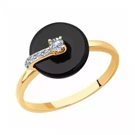 Золотое кольцо с агатом и фианитами