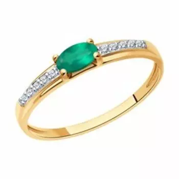 Золотое кольцо с агатом и фианитами