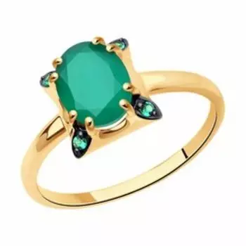 Золотое кольцо с агатом и фианитами