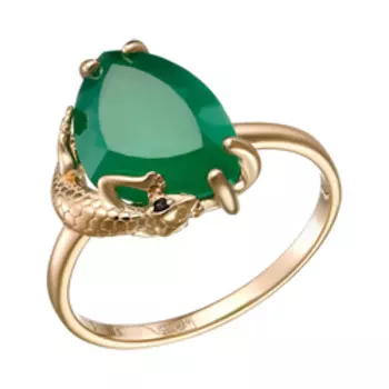 Золотое кольцо с агатом и фианитами "Ящерица"