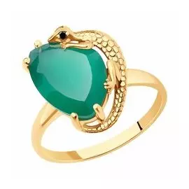 Золотое кольцо с агатом и фианитами "Ящерица"