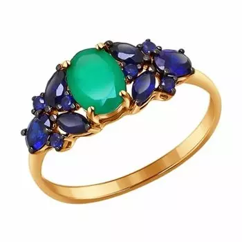 Золотое кольцо с агатом и корундом