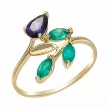 Золотое кольцо с агатом и корундом