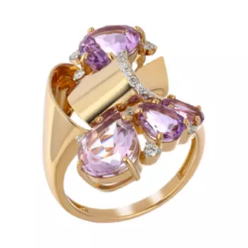 Золотое кольцо с аметистами и бриллиантами