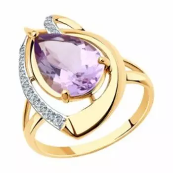 Золотое кольцо с аметистами и фианитами